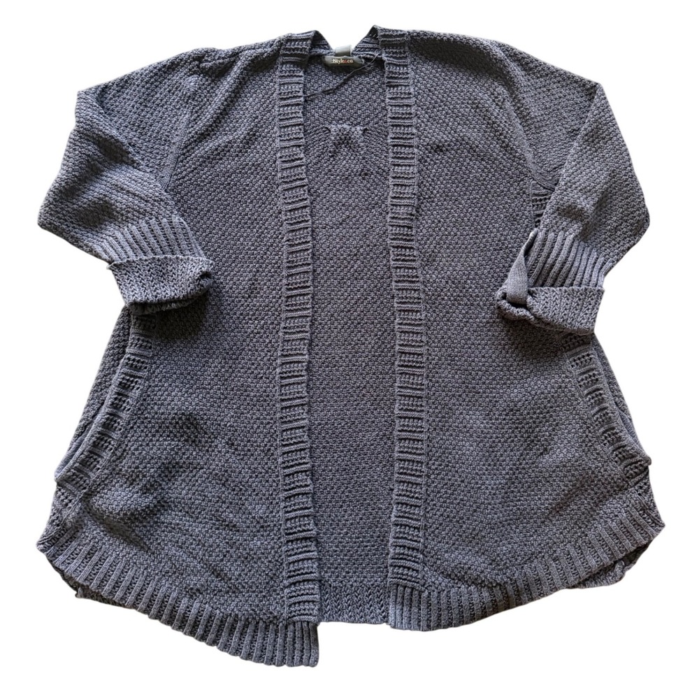 Style‎ & Co Womens Large Navy Blue Open Front Cardigan Sweater Textured Knit